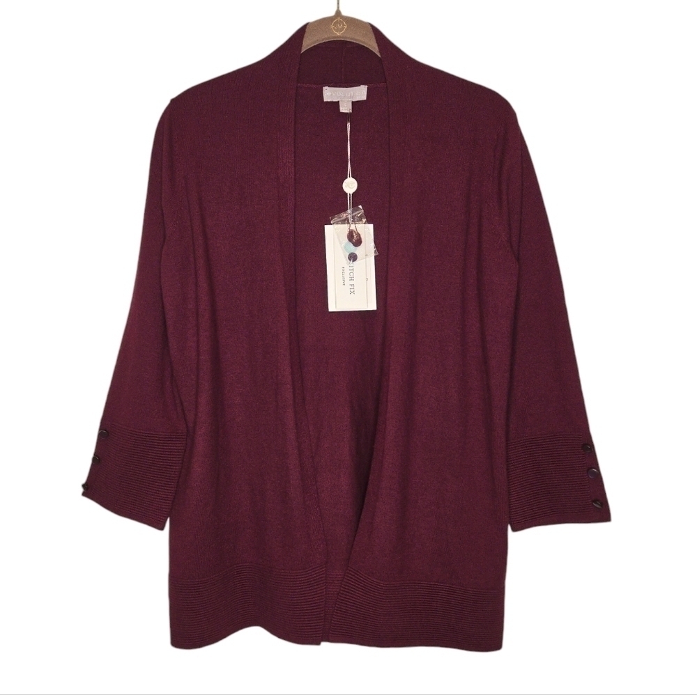 Evolution by Cyrus Open Front Ribbed Knit Detail Cardigan Size Small Ancho Chili